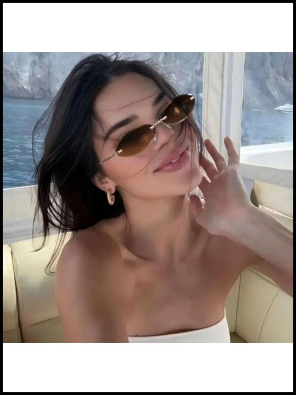 Rimless Oval Sunglasses with UV400 Protection Trendy Metal Frame